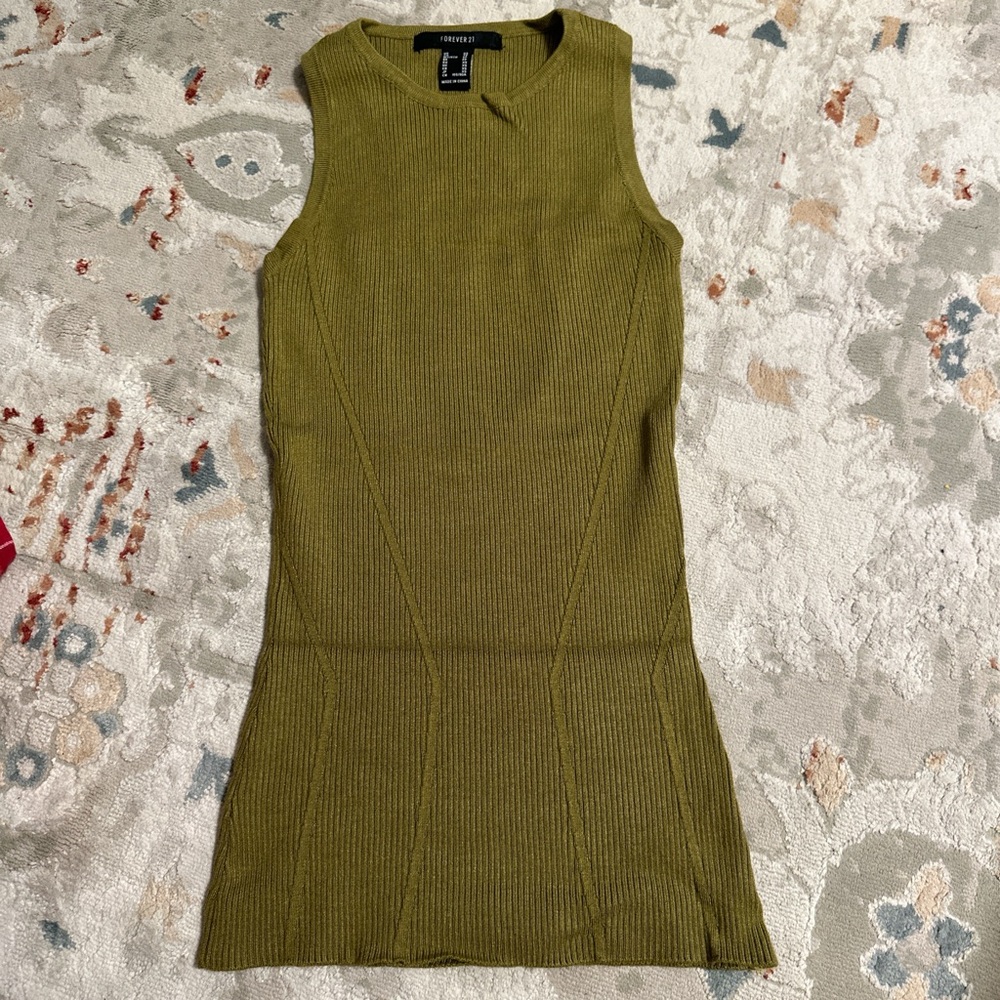 Olive green ribbed long tank